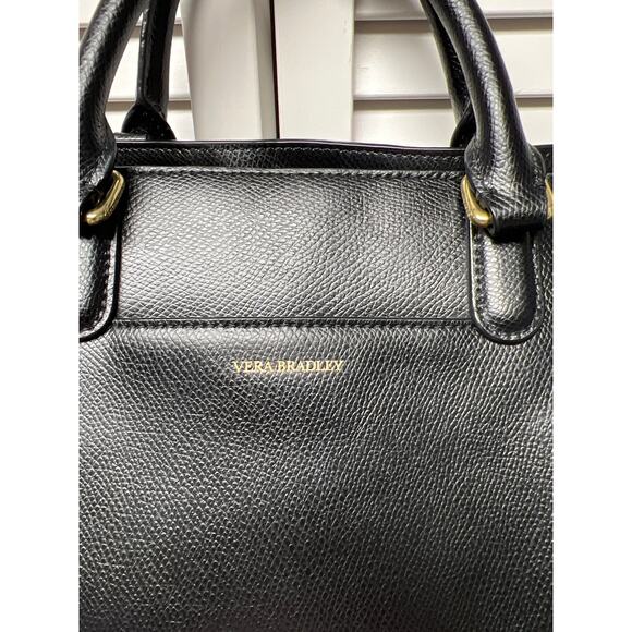 Vera Bradley Black Leather Morgan Satchel Adjustable Convertible Shoulder Strap - Picture 4 of 9